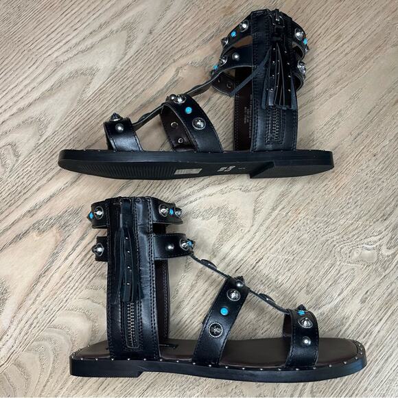 New! River Island Studded Leather Gladiator Faux Turquoise Silver Sandals Size 7 - Picture 7 of 11